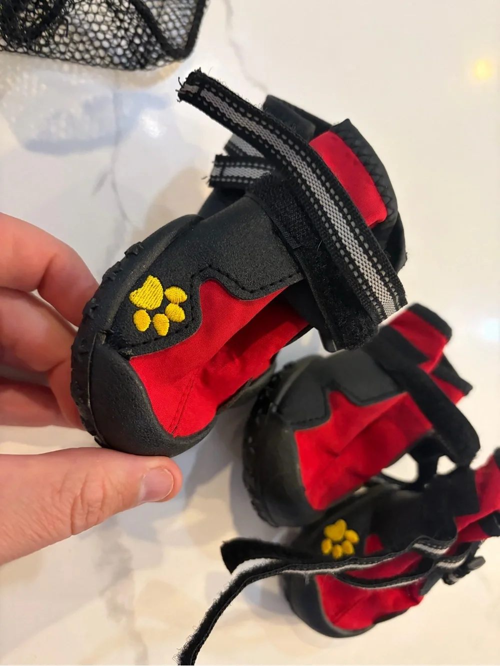 Dog Red and Black Waterproof Booties with Adjustable Straps - Used Once